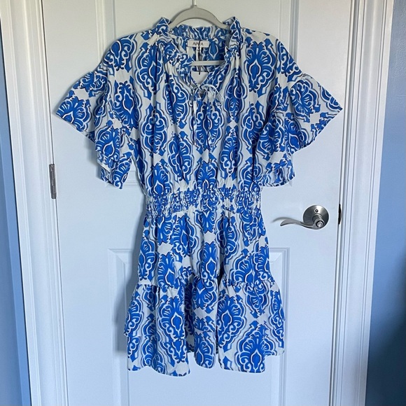 Avara Santorini Shores Ashleigh Blue Ruffled Mini Dress Size Medium 47671 - Picture 4 of 15